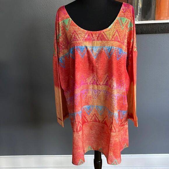 Made with ❤️ multicolor 3/4 cuffed sleeve kaftan style top. NWT. XXL. - Picture 1 of 6